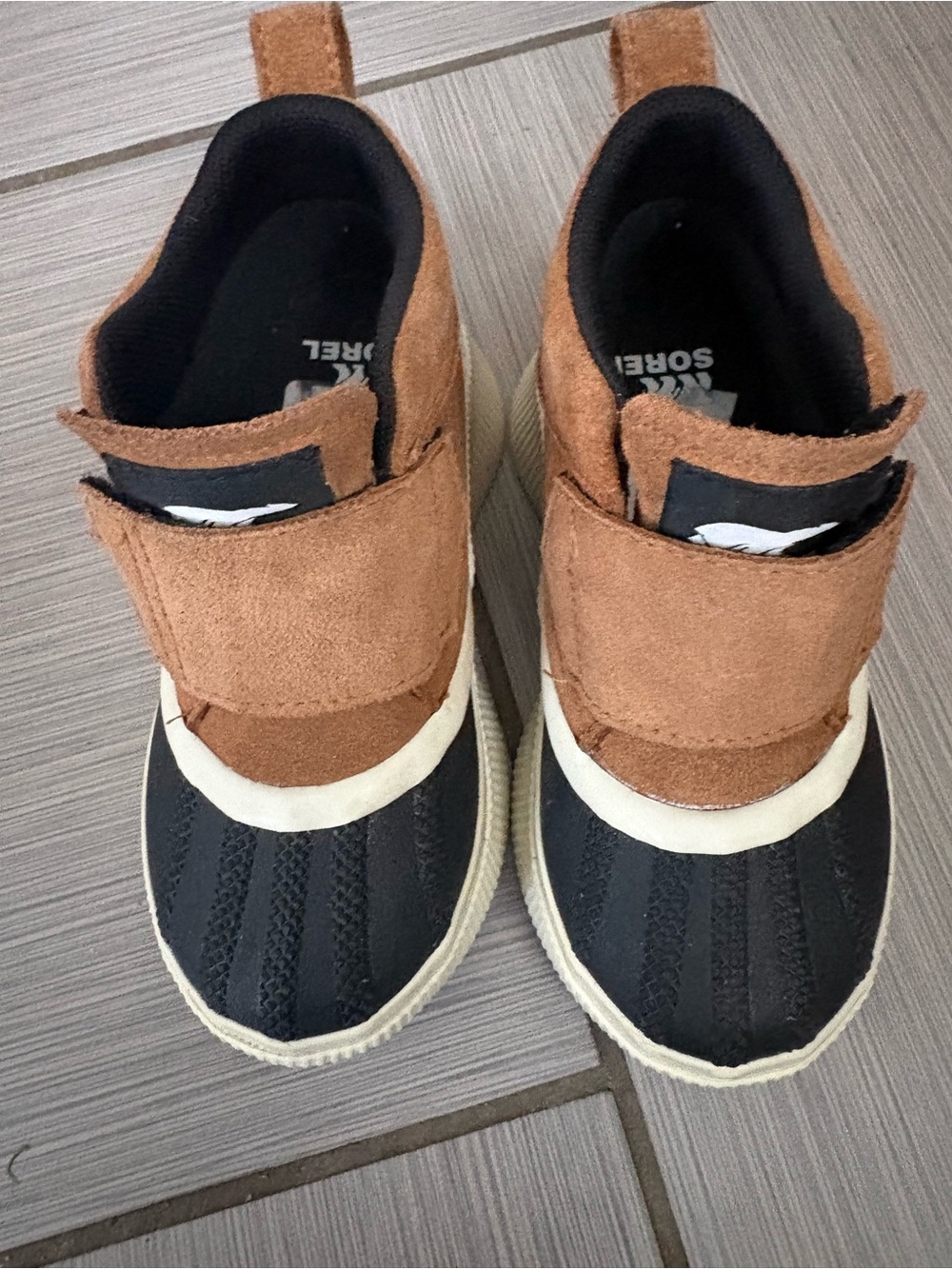 Sorel Kids Brown and Black Waterproof Velcro Rain Boots